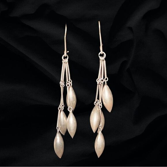 Vintage Boho Sterling Silver Hand Made Indian Drop Dangle Earrings 3.5” - Picture 4 of 6